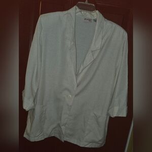 Vintage Joanna Plus Women's Size 2X Beige Linen Textured Blazer w/Shoulder Pads